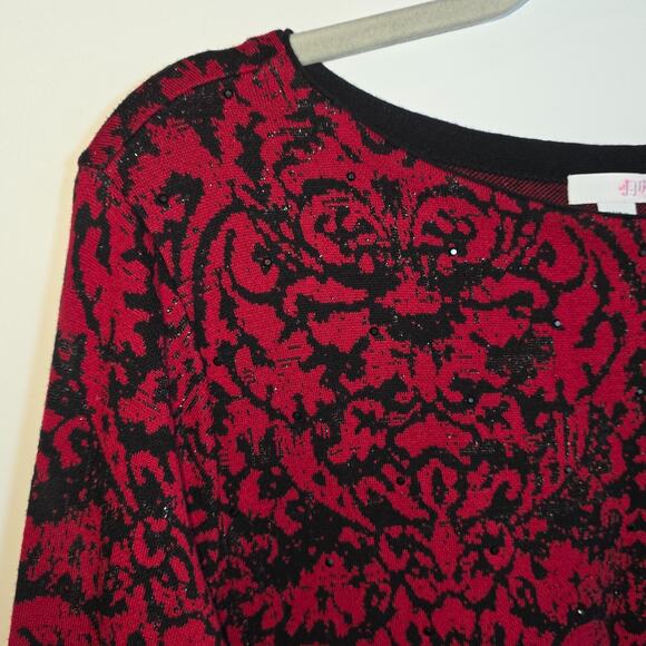 J. Jill Red Black Embellished Sparkle Pullover Sweater Top Womens Large Cotton - Picture 2 of 8